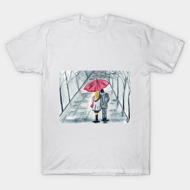 Under the Rain Watercolor Painting T-Shirt by EugeniaAlvarez